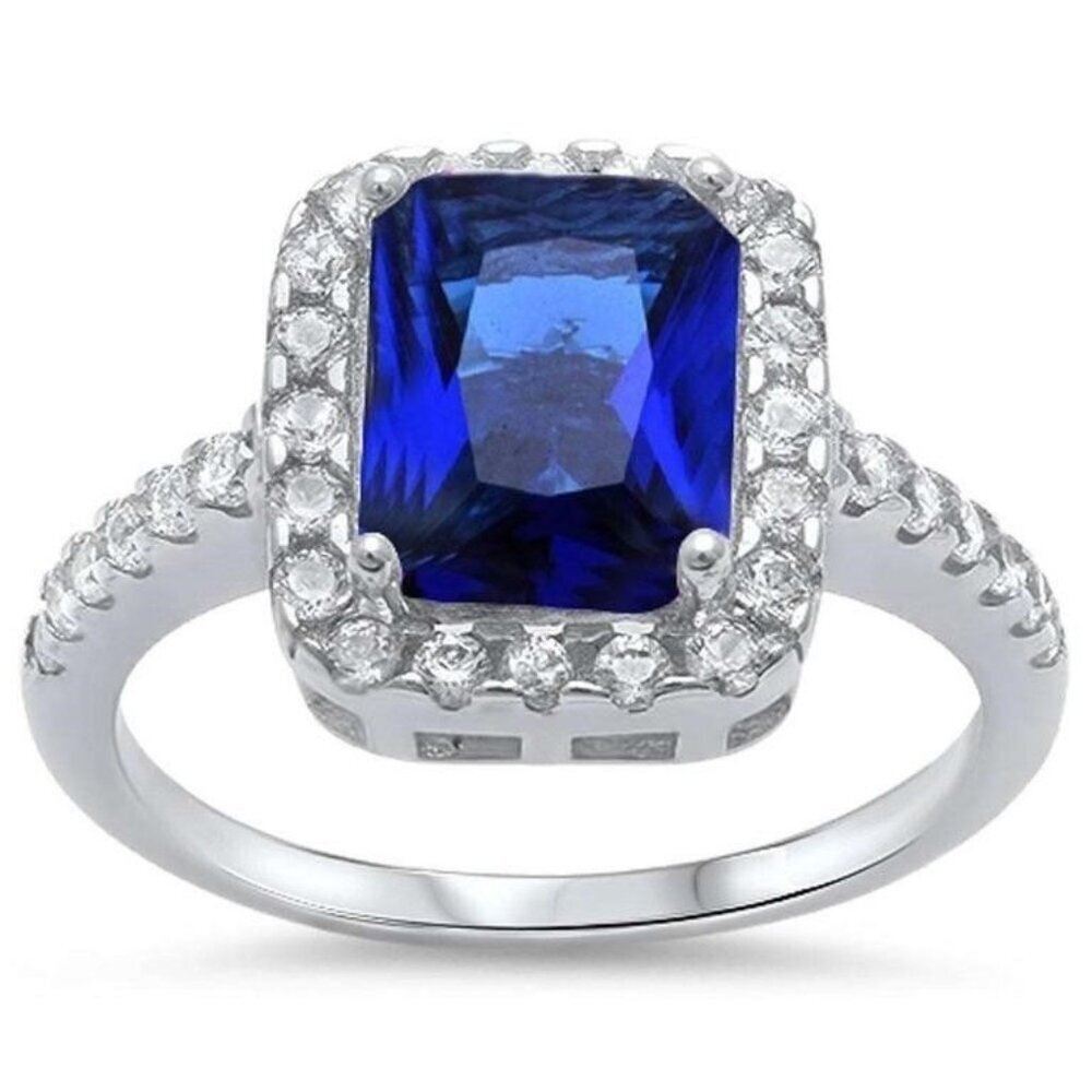 Emerald Sapphire & White Topaz Half-Eternity Halo Ring 3.50 ct Sz 12 925 S 12